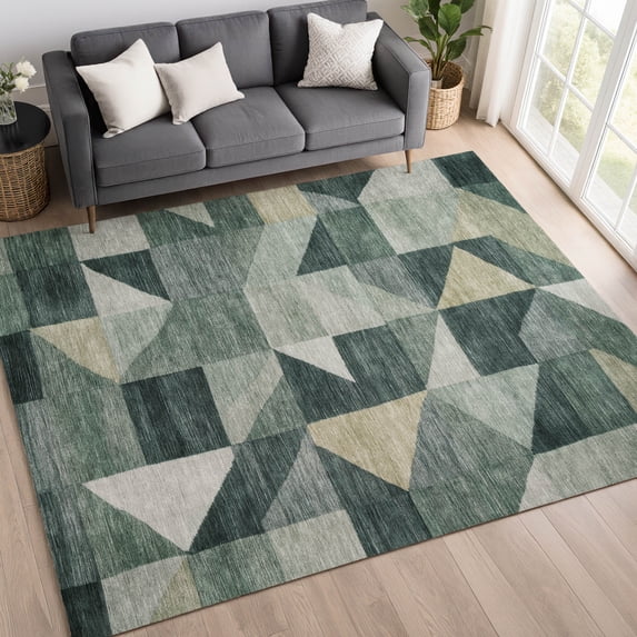 Addison Rugs Mayfield Premium Machine Washable Transitional Abstract Basil Rectangle Rug, 3' x 5'