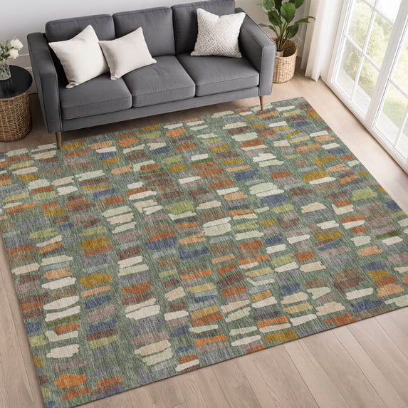 Addison Rugs Mayfield Premium Machine Washable Transitional Abstract Basil Rectangle Rug, 8' x 10'