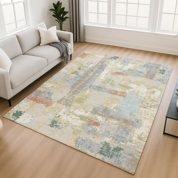 Addison Rugs Mayfield Premium Machine Washable Transitional Abstract Beige Rectangle Rug, 10' x 14'