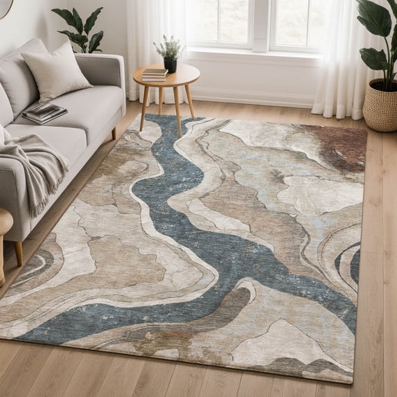 Addison Rugs Mayfield Premium Machine Washable Transitional Abstract Beige Rectangle Rug, 5' x 7'6"