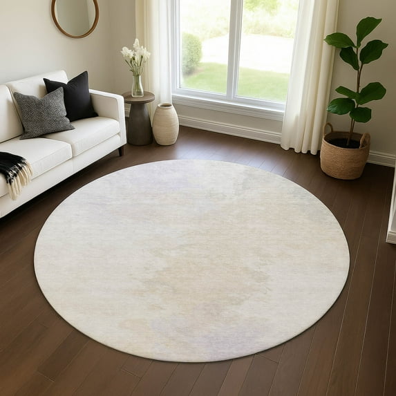 Addison Rugs Mayfield Premium Machine Washable Transitional Abstract Beige Round Rug, 8' x 8'