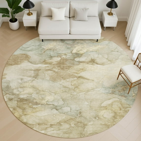 Addison Rugs Mayfield Premium Machine Washable Transitional Abstract Beige Round Rug, 8' x 8'