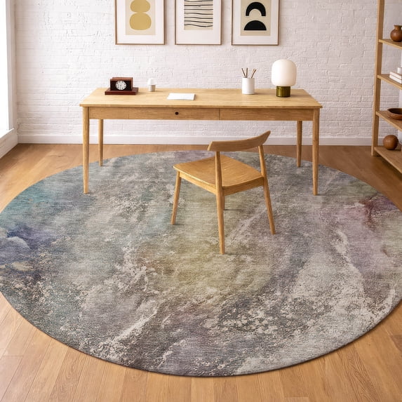 Addison Rugs Mayfield Premium Machine Washable Transitional Abstract Beige Round Rug, 8' x 8'
