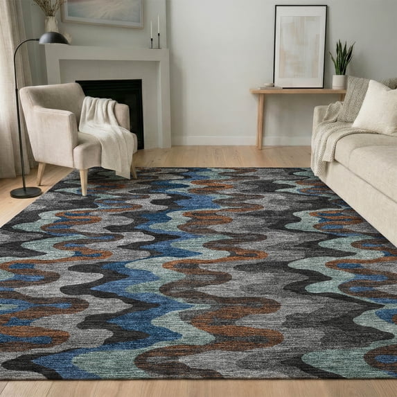 Addison Rugs Mayfield Premium Machine Washable Transitional Abstract Black Rectangle Rug, 3' x 5'