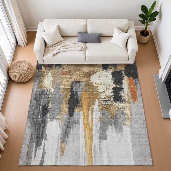 Addison Rugs Mayfield Premium Machine Washable Transitional Abstract Black Rectangle Rug, 5' x 7'6"