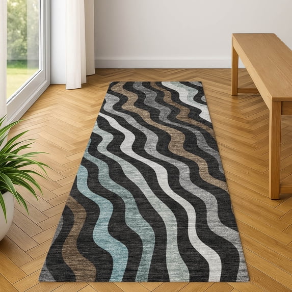 Addison Rugs Mayfield Premium Machine Washable Transitional Abstract Black Runner Rug, 2'3" x 7'6"