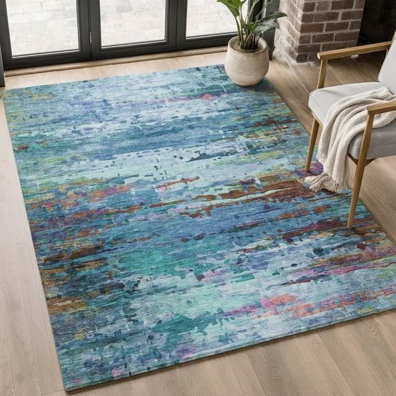 Addison Rugs Mayfield Premium Machine Washable Transitional Abstract Blue Rectangle Rug, 10' x 14'