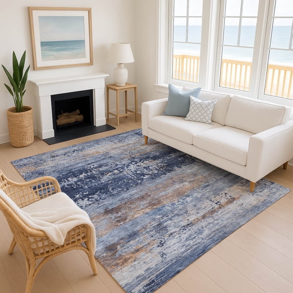 Addison Rugs Mayfield Premium Machine Washable Transitional Abstract Blue Rectangle Rug, 10' x 14'
