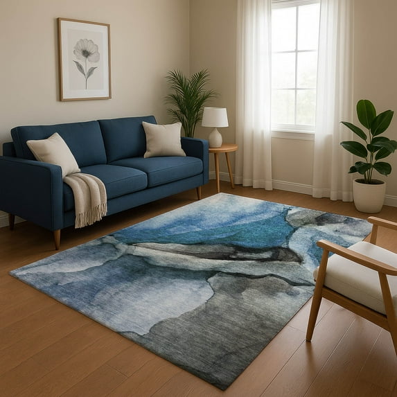 Addison Rugs Mayfield Premium Machine Washable Transitional Abstract Blue Rectangle Rug, 2'6" x 3'10"