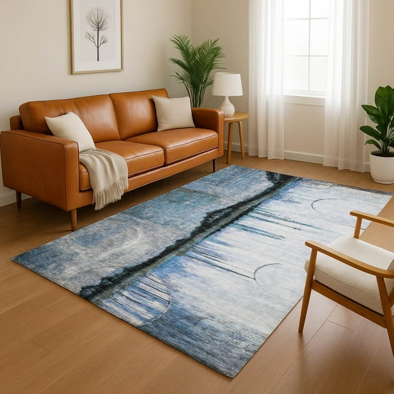 Addison Rugs Mayfield Premium Machine Washable Transitional Abstract Blue Rectangle Rug, 3' x 5'