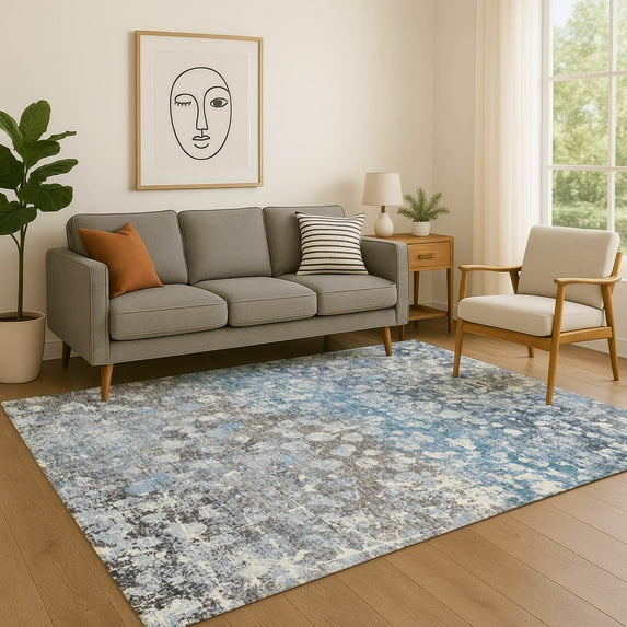 Addison Rugs Mayfield Premium Machine Washable Transitional Abstract Blue Rectangle Rug, 3' X 5' Machine Washable Transitional Abstract Blue Oversized Sherpa Throw Blanket