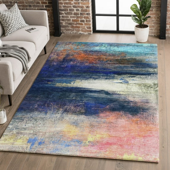 Addison Rugs Mayfield Premium Machine Washable Transitional Abstract Blue Rectangle Rug, 3' x 5'