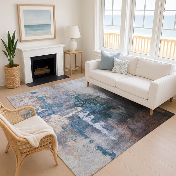 Addison Rugs Mayfield Premium Machine Washable Transitional Abstract Blue Rectangle Rug, 3' x 5'