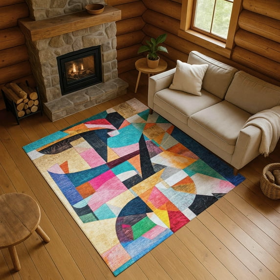 Addison Rugs Mayfield Premium Machine Washable Transitional Abstract Blue Rectangle Rug, 3' x 5'