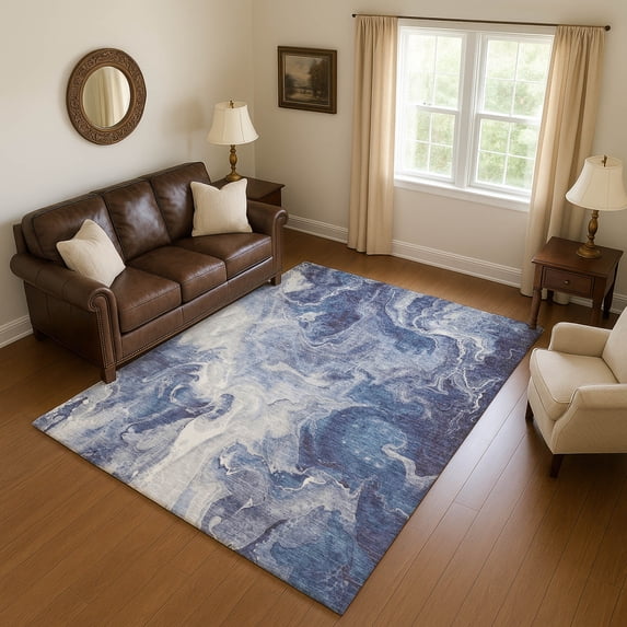 Addison Rugs Mayfield Premium Machine Washable Transitional Abstract Blue Rectangle Rug, 5' x 7'6"