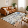 thumbnail image 1 of Addison Rugs Mayfield Premium Machine Washable Transitional Abstract Blue Rectangle Rug, 5' X 7'6" Machine Washable Transitional Abstract Blue Oversized Sherpa Throw Blanket, 1 of 6