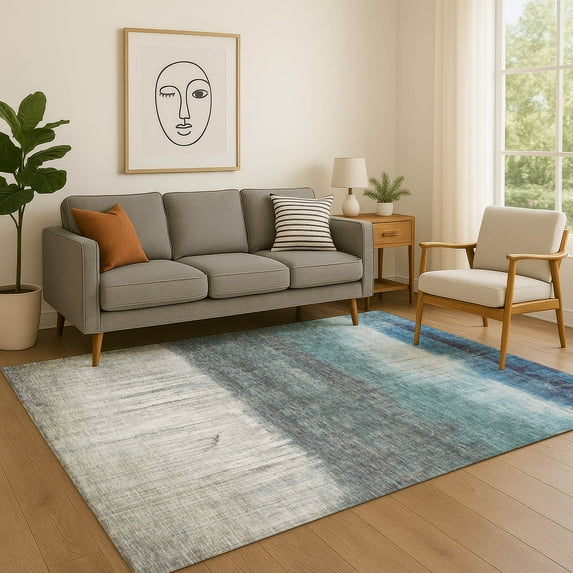 Addison Rugs Mayfield Premium Machine Washable Transitional Abstract Blue Rectangle Rug, 5' x 7'6"
