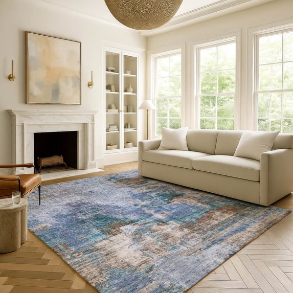 Addison Rugs Mayfield Premium Machine Washable Transitional Abstract Blue Rectangle Rug, 5' x 7'6"