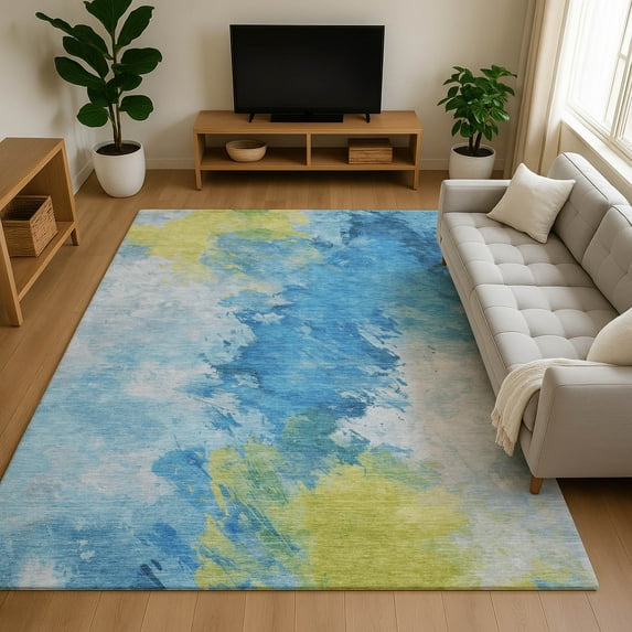 Addison Rugs Mayfield Premium Machine Washable Transitional Abstract Blue Rectangle Rug, 8' x 10'