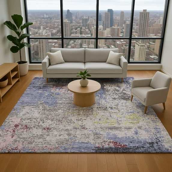 Addison Rugs Mayfield Premium Machine Washable Transitional Abstract Blue Rectangle Rug, 8' x 10'