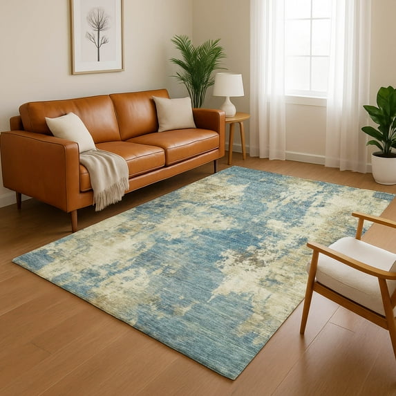 Addison Rugs Mayfield Premium Machine Washable Transitional Abstract Blue Rectangle Rug, 9' x 12'
