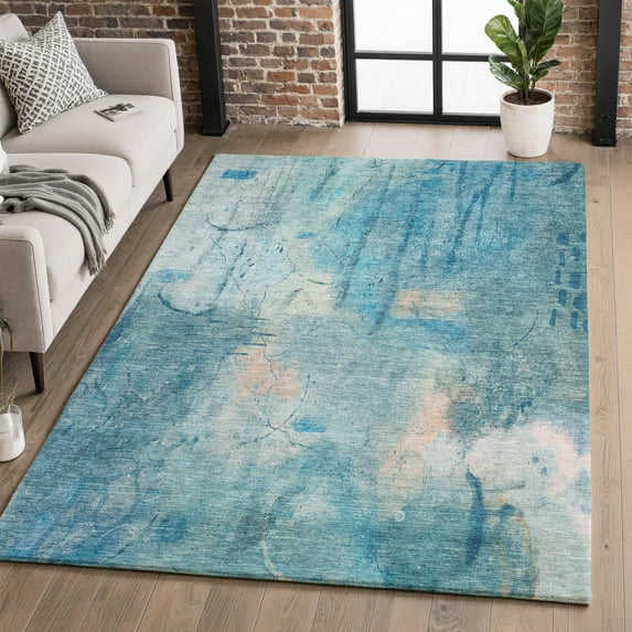 Addison Rugs Mayfield Premium Machine Washable Transitional Abstract Blue Rectangle Rug, 9' x 12'