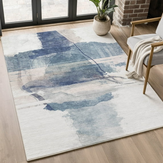 Addison Rugs Mayfield Premium Machine Washable Transitional Abstract Blue Rectangle Rug, 9' x 12'