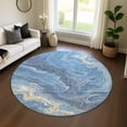 thumbnail image 1 of Addison Rugs Mayfield Premium Machine Washable Transitional Abstract Blue Round Rug, 8' X 8' Machine Washable Transitional Abstract Blue Oversized Sherpa Throw Blanket, 1 of 6