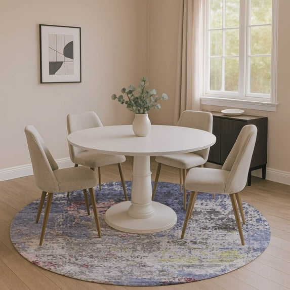 Addison Rugs Mayfield Premium Machine Washable Transitional Abstract Blue Round Rug, 8' x 8'