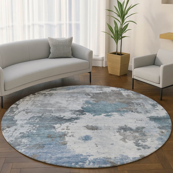 Addison Rugs Mayfield Premium Machine Washable Transitional Abstract Blue Round Rug, 8' x 8'