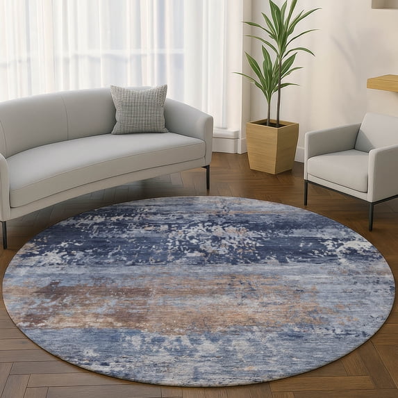 Addison Rugs Mayfield Premium Machine Washable Transitional Abstract Blue Round Rug, 8' x 8'