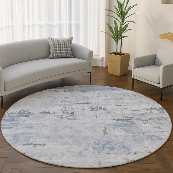 Addison Rugs Mayfield Premium Machine Washable Transitional Abstract Blue Round Rug, 8' x 8'