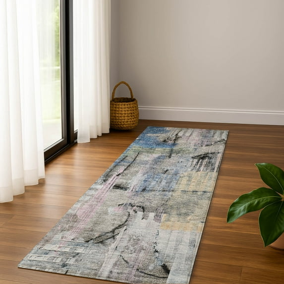Addison Rugs Mayfield Premium Machine Washable Transitional Abstract Blue Runner Rug, 2'3" X 7'6" Machine Washable Transitional Abstract Blue Oversized Sherpa Throw Blanket