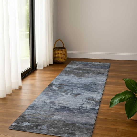 Addison Rugs Mayfield Premium Machine Washable Transitional Abstract Blue Runner Rug, 2'3" x 7'6"