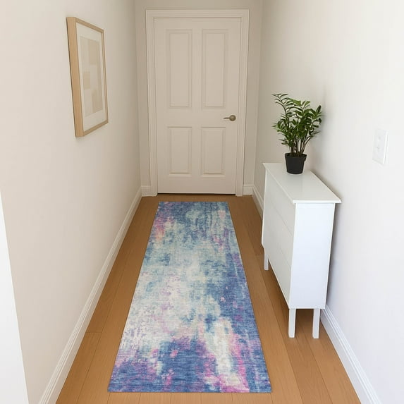 Addison Rugs Mayfield Premium Machine Washable Transitional Abstract Blue Runner Rug, 2'3" x 7'6"