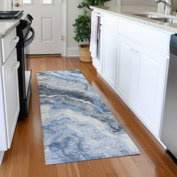 Addison Rugs Mayfield Premium Machine Washable Transitional Abstract Blue Runner Rug, 2'3" x 7'6"