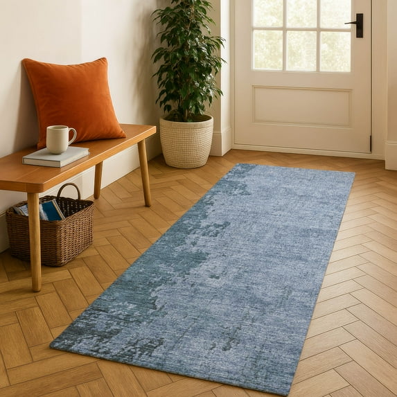 Addison Rugs Mayfield Premium Machine Washable Transitional Abstract Blue Runner Rug, 2'3" x 7'6"