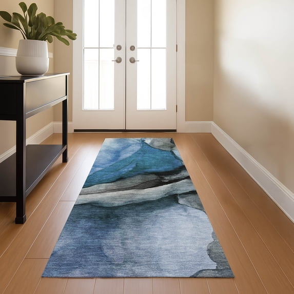 Addison Rugs Mayfield Premium Machine Washable Transitional Abstract Blue Runner Rug, 2'3" x 7'6"