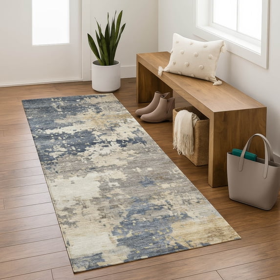 Addison Rugs Mayfield Premium Machine Washable Transitional Abstract Blue Runner Rug, 2'3" x 7'6"