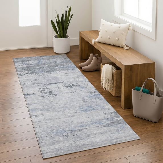 Addison Rugs Mayfield Premium Machine Washable Transitional Abstract Blue Runner Rug, 2'3" x 7'6"