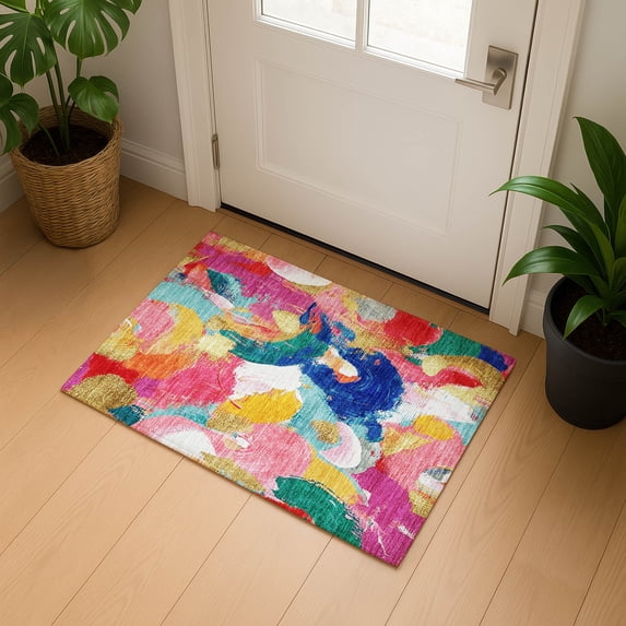 Addison Rugs Mayfield Premium Machine Washable Transitional Abstract Blush Rectangle Rug, 1'8" x 2'6"