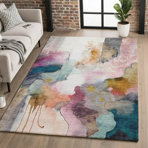 Addison Rugs Mayfield Premium Machine Washable Transitional Abstract Blush Rectangle Rug, 8' x 10'