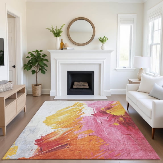 Addison Rugs Mayfield Premium Machine Washable Transitional Abstract Blush Rectangle Rug, 8' x 10'