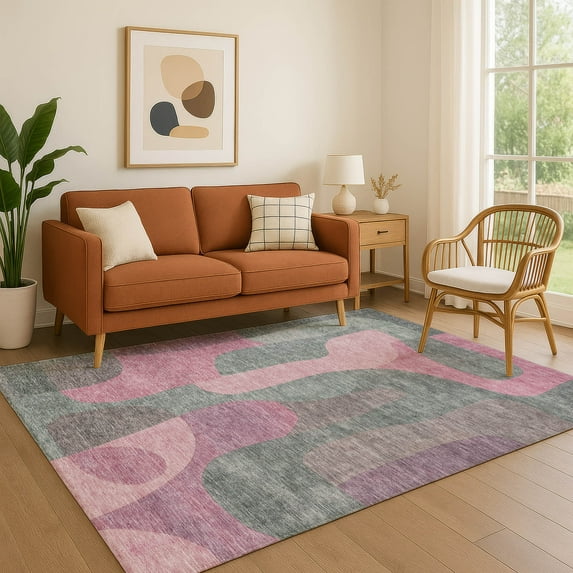 Addison Rugs Mayfield Premium Machine Washable Transitional Abstract Blush Rectangle Rug, 8' x 10'