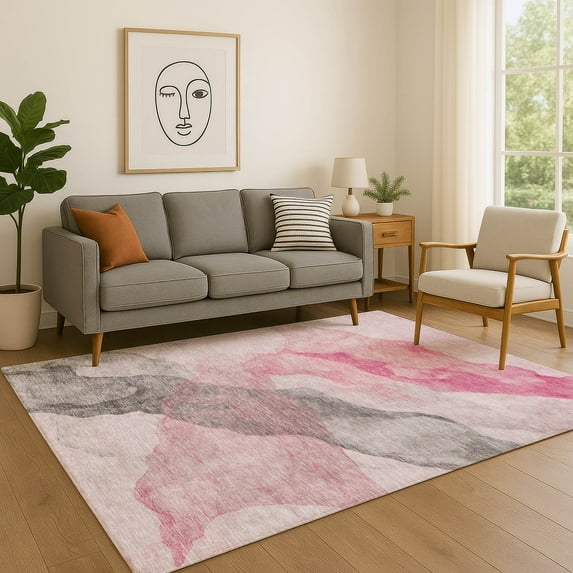Addison Rugs Mayfield Premium Machine Washable Transitional Abstract Blush Rectangle Rug, 9' x 12'