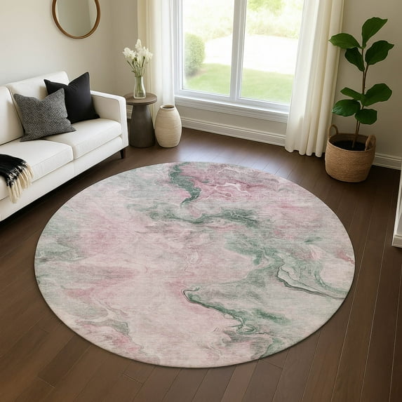 Addison Rugs Mayfield Premium Machine Washable Transitional Abstract Blush Round Rug, 8' X 8' Machine Washable Transitional Abstract Blush Oversized Sherpa Throw Blanket