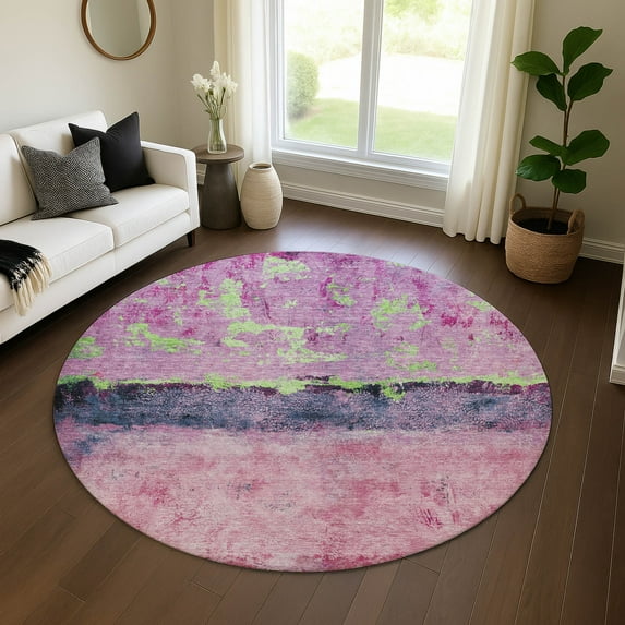Addison Rugs Mayfield Premium Machine Washable Transitional Abstract Blush Round Rug, 8' x 8'