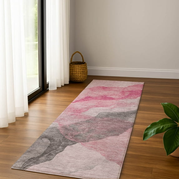 Addison Rugs Mayfield Premium Machine Washable Transitional Abstract Blush Runner Rug, 2'3" x 7'6"