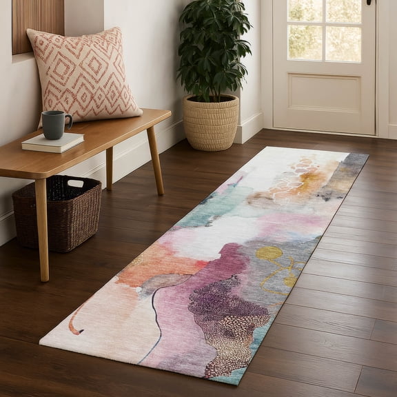 Addison Rugs Mayfield Premium Machine Washable Transitional Abstract Blush Runner Rug, 2'3" x 7'6"