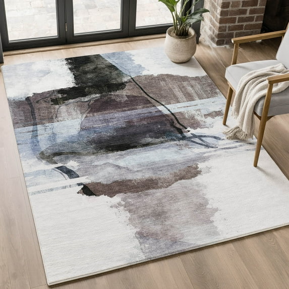 Addison Rugs Mayfield Premium Machine Washable Transitional Abstract Brown Rectangle Rug, 10' X 14' Machine Washable Transitional Abstract Brown Oversized Sherpa Throw Blanket